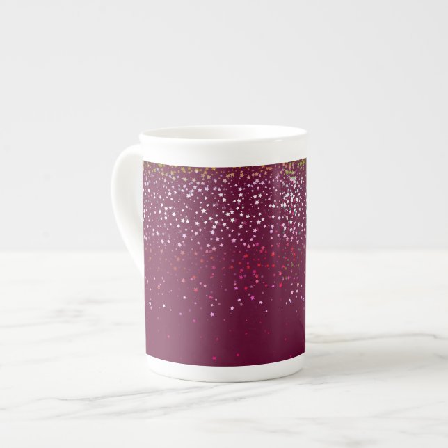 Bone China Mug-Petite Berry Stars-Wine Bone China Mug (Front Left)