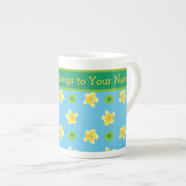 Bone China Mug to Personalise Primroses, Polkas (Front Right)