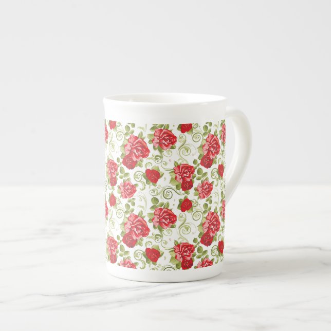 Bone China Mug-Vintage Red Roses Mug (Front Right)