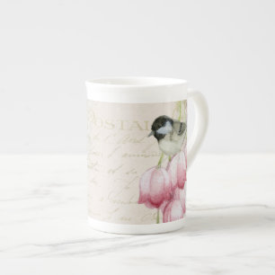 Bone China Vintage Watercolor Bird With Flowers Bone China Mug