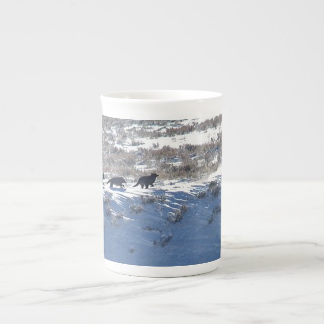Bone China - Yellowstone Lamar wolf pack run Bone China Mug (Front)