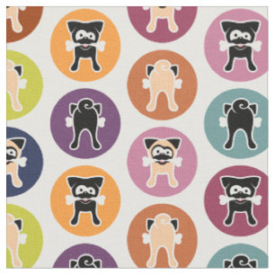 Bone! Circle Print (Fawn & Black Pugs) Fabric