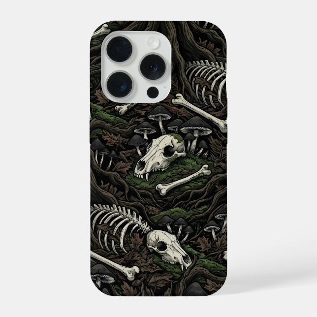 Bone Forest Floor – Dark Gothic Skull & Mushroom  iPhone Case (Back)