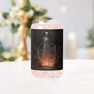 Bone girl wearing a wedding dress in a forest  can glass