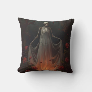Bone girl wearing a wedding dress in a forest  cushion