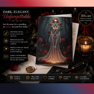 Bone girl wearing a wedding dress in a forest  invitation