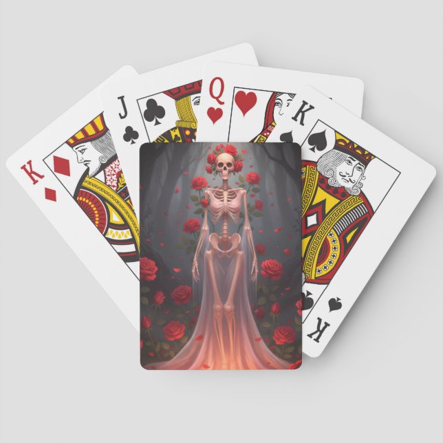 Bone girl wearing a wedding dress in a forest  playing cards (Back)