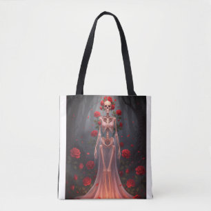 Bone girl wearing a wedding dress in a forest tote bag