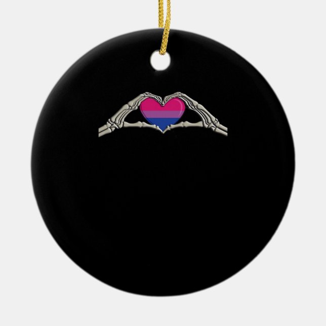 Bone Hands Heart Bisexual Goth Ceramic Ornament (Front)