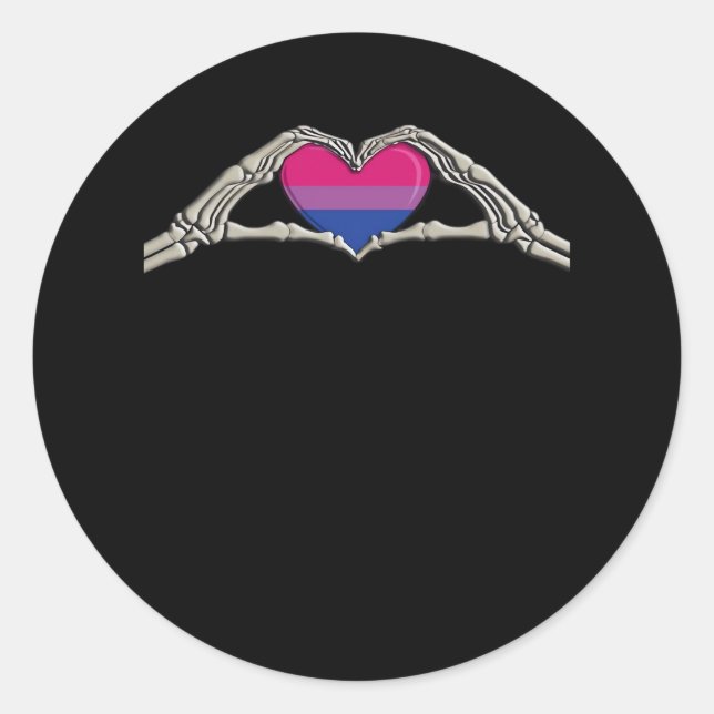 Bone Hands Heart Bisexual Goth Classic Round Sticker (Front)