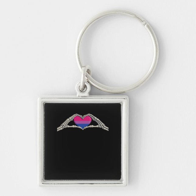 Bone Hands Heart Bisexual Goth Key Ring (Front)