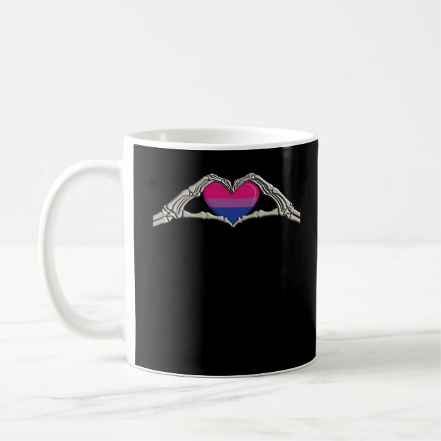 Bone Hands Heart Bisexual Goth Minimal Design Coffee Mug (Left)