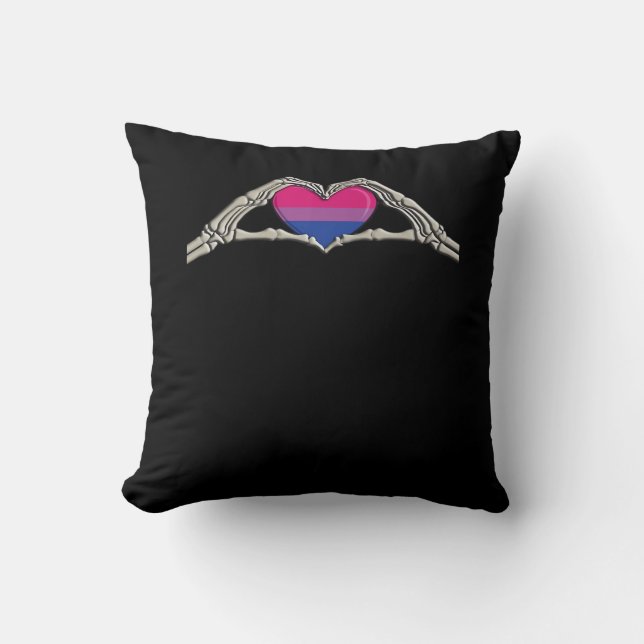 Bone Hands Heart Bisexual Goth Minimal Design Cushion (Front)