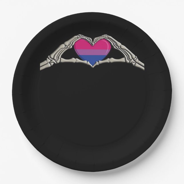 Bone Hands Heart Bisexual Goth Minimal Design Paper Plate (Front)