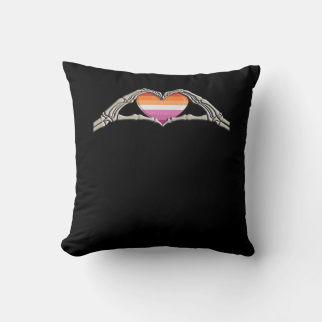 Bone Hands Heart Lesbian Goth Cushion (Front)