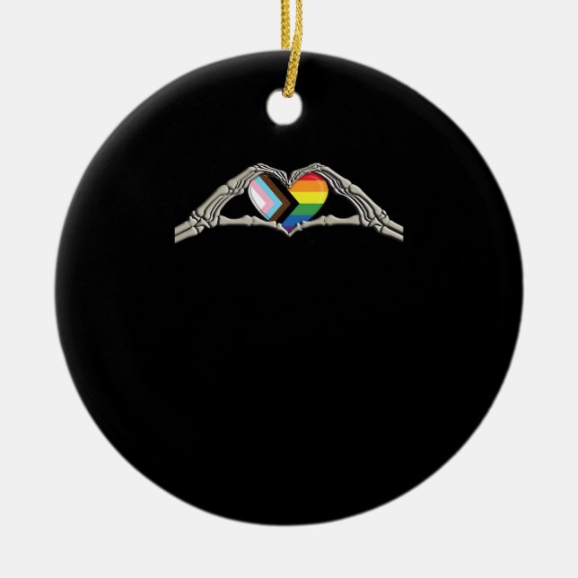 Bone Hands Heart Pride Progress Ceramic Ornament (Front)