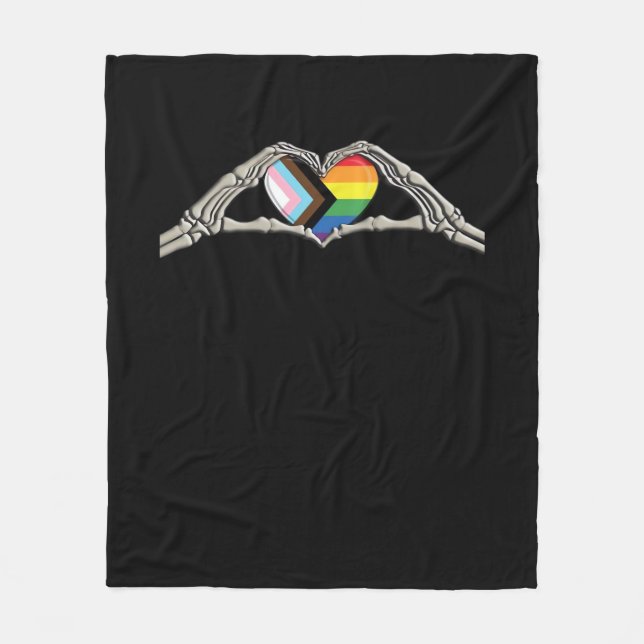 Bone Hands Heart Pride Progress Fleece Blanket (Front)