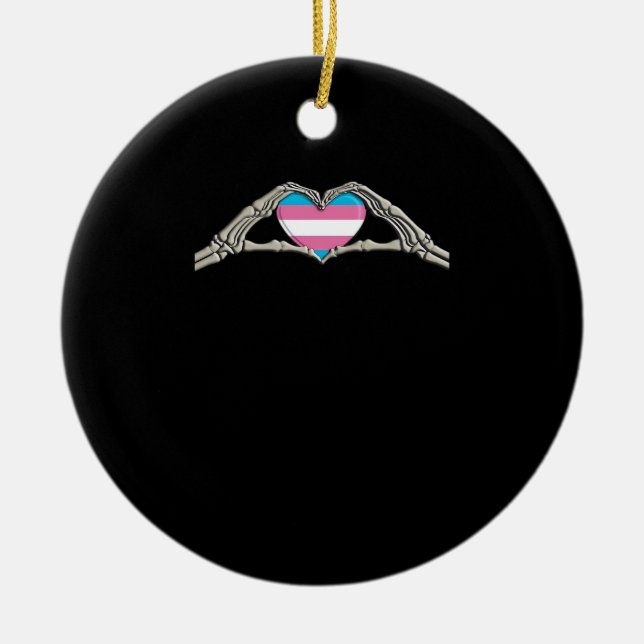 Bone Hands Heart Transgender Goth Ceramic Ornament (Front)