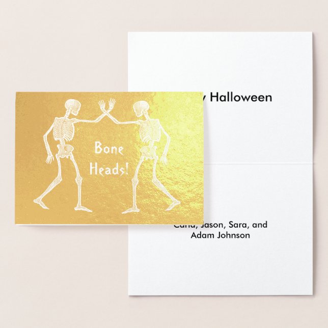 Bone Heads Skeletons Custom Names Happy Halloween Foil Card (Display)