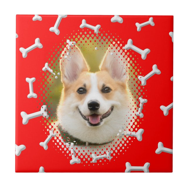 Bone Pattern Dog Frame Print Ceramic Tile (Front)