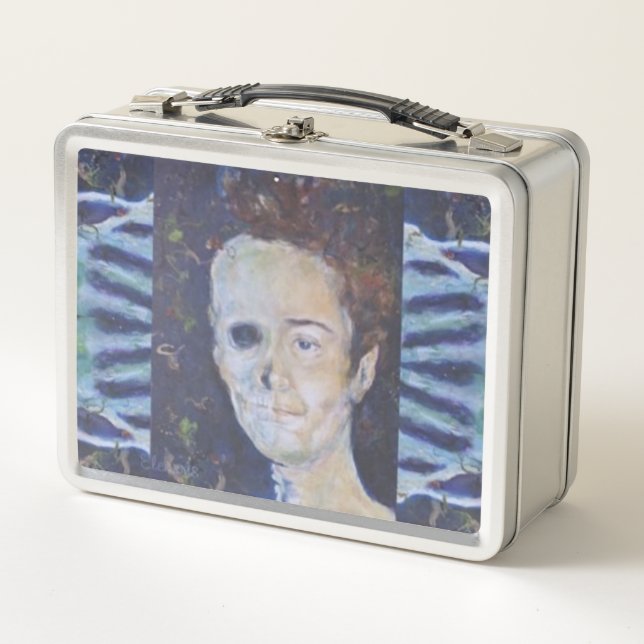 Bone Skeleton Portrait Maureen Girard Halloween Metal Lunch Box (Front)