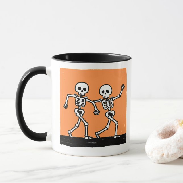 Bone to Be Wild Funny Dancing Skeleton Halloween Mug (With Donut)