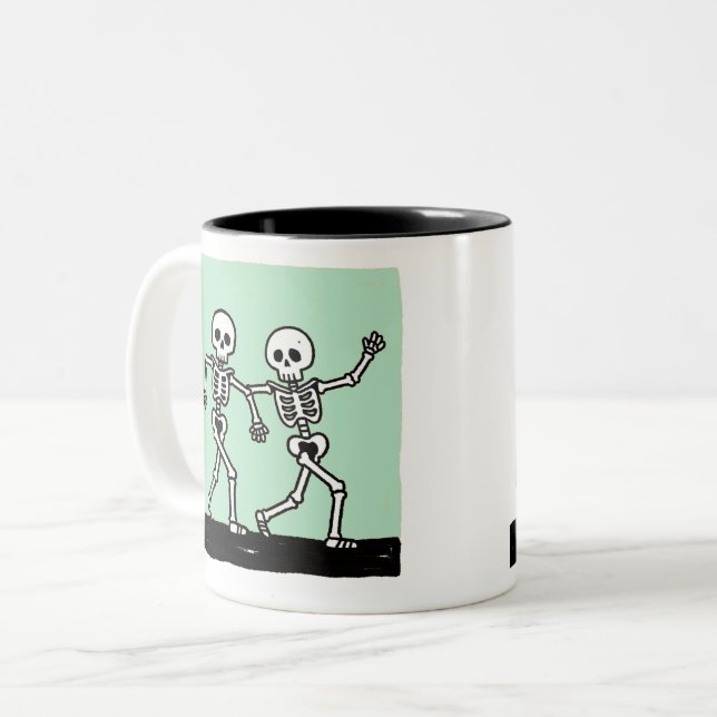 Bone to Be Wild Funny Dancing Skeleton Halloween Two-Tone Coffee Mug (Front Left)