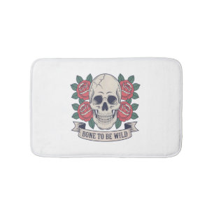 Bone to Be Wild Skull Roses Bath Mat