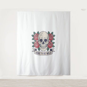 Bone to Be Wild Skull Roses Tapestry