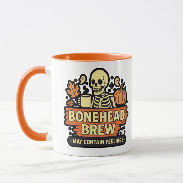 Bonehead Brew – May Contain Feelings – Funny  Mug (Left)