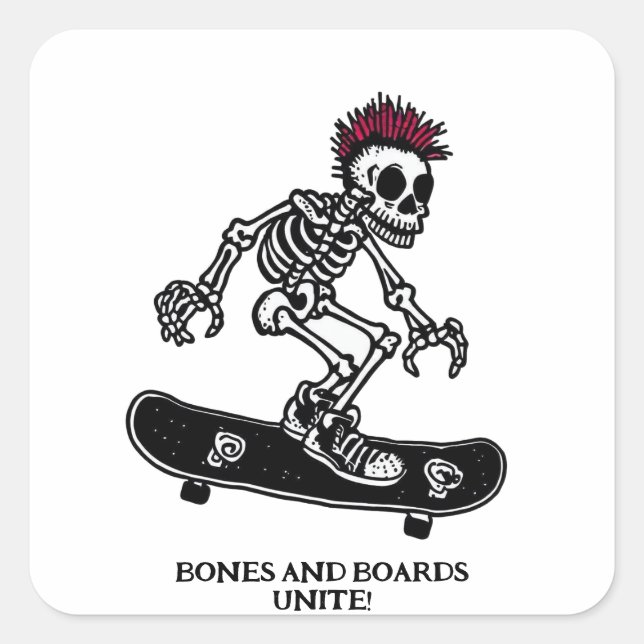 'BONES AND BOARDS' SQUARE STICKER (Front)