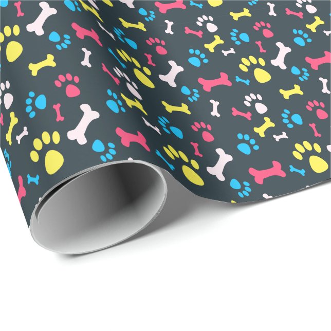 Bones and Dog Paw Print Wrapping Paper (Roll Corner)