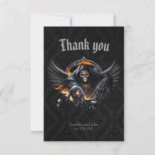 Bones and magic, skeleton with the mystical dice. thank you card