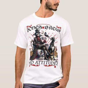 Bones, Brews and Bad Attitudes Skeleton Coffee Dog T-Shirt