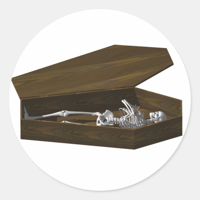 Bones in a Coffin: Halloween: Classic Round Sticker (Front)