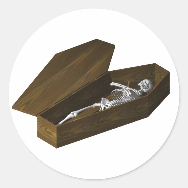 Bones in a Coffin: Halloween: Classic Round Sticker (Front)