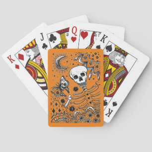 BONES IN THE GARDEN SKELETON, FOLK ART MOON, MOTH PLAYING CARDS