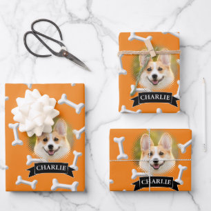 Bones Pattern Dog Custom Name Wrapping Paper Sheet