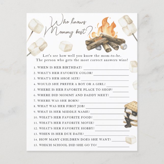 Bonfire baby shower - Who knows mummy best (Front)