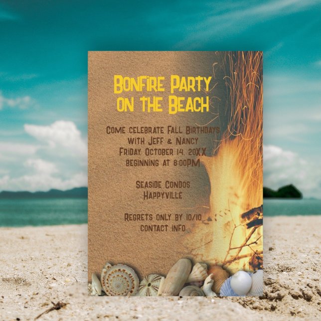 Bonfire Beach Shells Outdoor Party Invitation (Creator Uploaded)