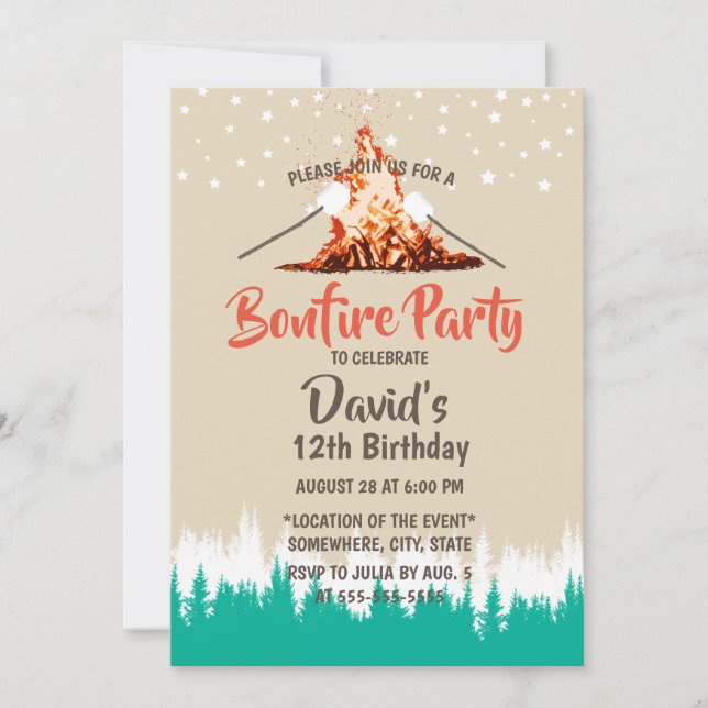 Bonfire Birthday Party Forest Camping Invitation (Front)