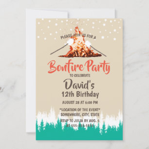 Bonfire Birthday Party Forest Camping Invitation