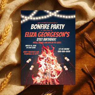 Bonfire Birthday Party Rustic Fire and Marshmallow Invitation