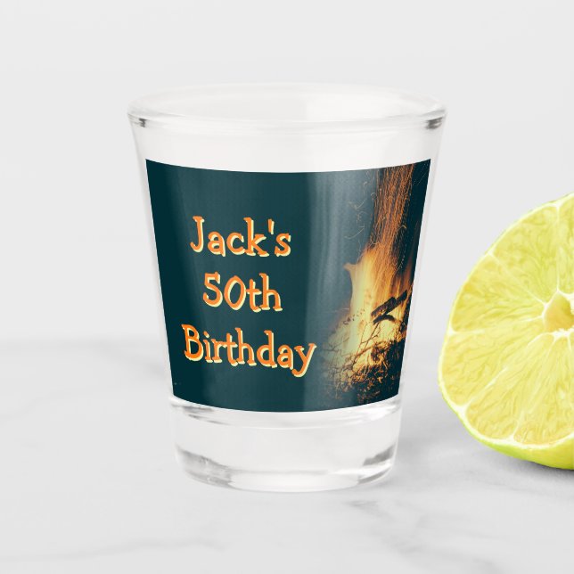 Bonfire Birthday Party Shot Glass (Front)