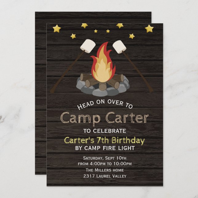 Bonfire Camping Birthday Party Invitation (Front/Back)