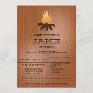 Bonfire Camping Out Birthday Party Invitations