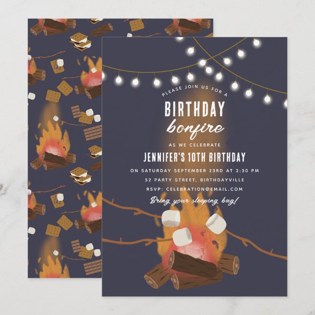 Bonfire & Camping Outdoor Campfire Birthday Party Invitation (Front/Back)