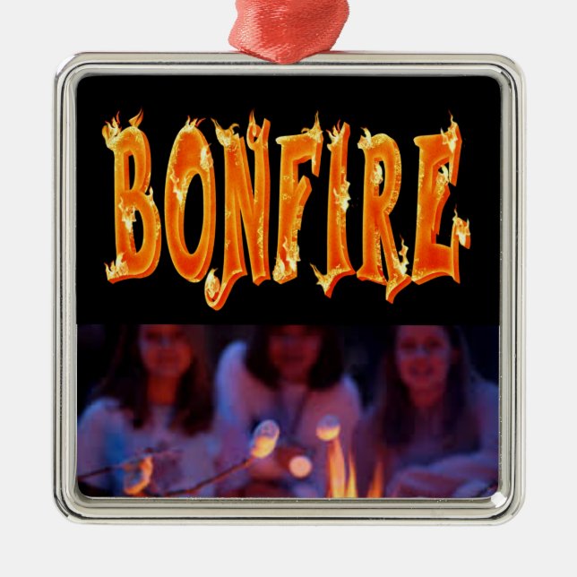 Bonfire fire text metal tree decoration (Front)