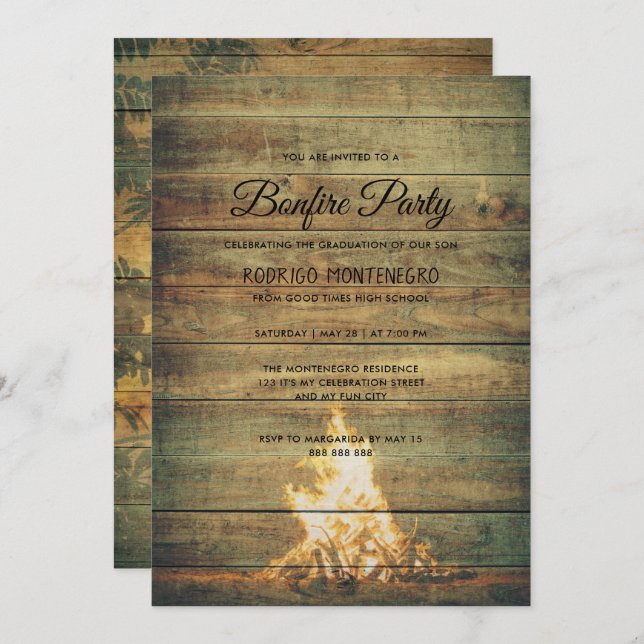 Bonfire Graduation Party Rustic Boy High School Invitation (Front/Back)