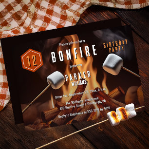 Bonfire Marshmallow Roast 12th Birthday Party Invitation